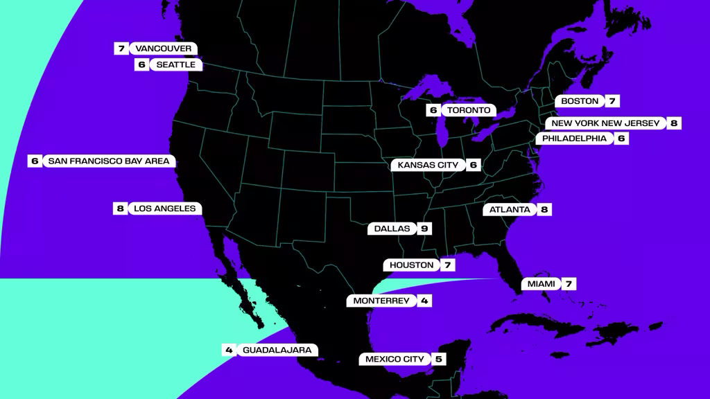 16 venues across USA, Mexico and Canada